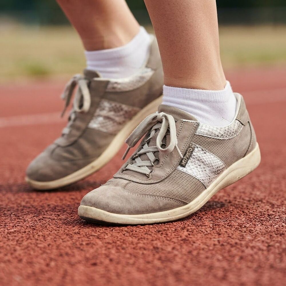 Mephisto Sneakers 7 Comfort Shoes Gray Faux Snakeskin Leather Mesh $339